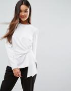 Asos Long Sleeve Blouse With Origami Detail - White