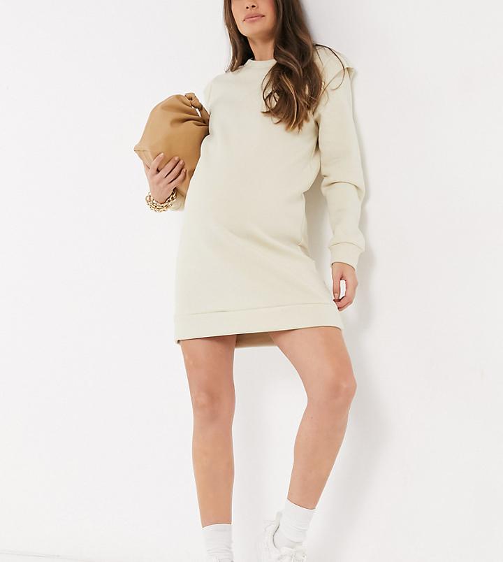 Pieces Maternity Sweat Dress With Padded Shoulder In Cream-white