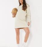Pieces Maternity Sweat Dress With Padded Shoulder In Cream-white