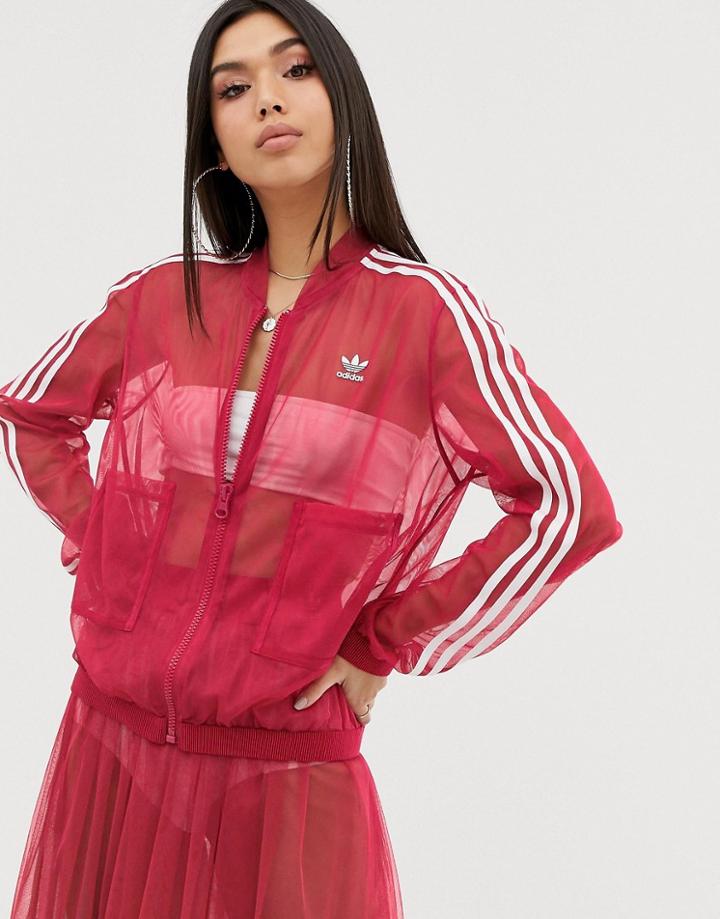 Adidas Originals Sleek Mesh Tulle Track Jacket In Pink - Pink