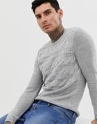 Asos Design Knitted Cable Sweater - Gray