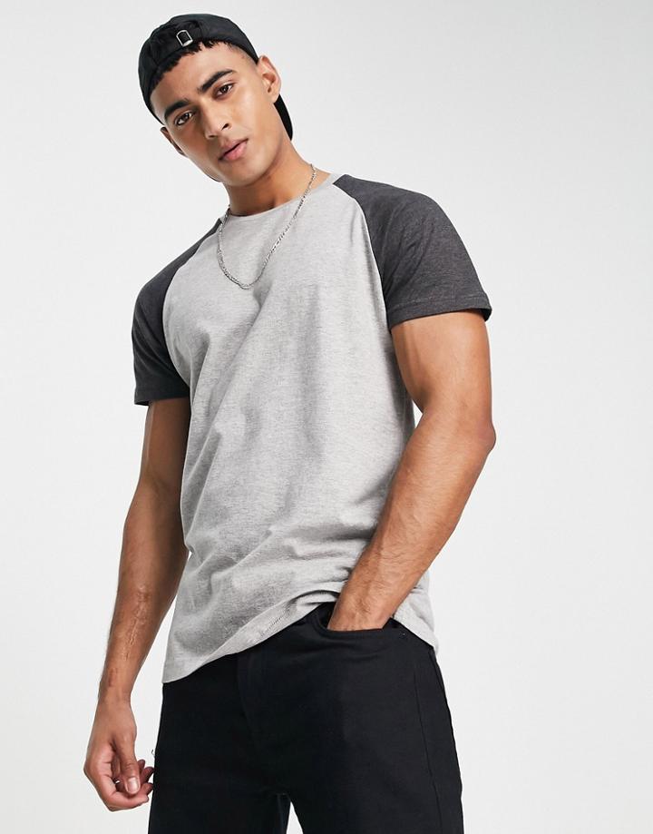 Brave Soul Raglan T-shirt In Light Gray & Charcoal