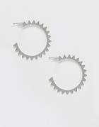 Asos Design Hoop Earrings In Flat Spike Design In Silver Tone