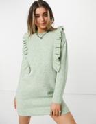 Jdy Knitted Mini Dress With Ruffle Detail In Green
