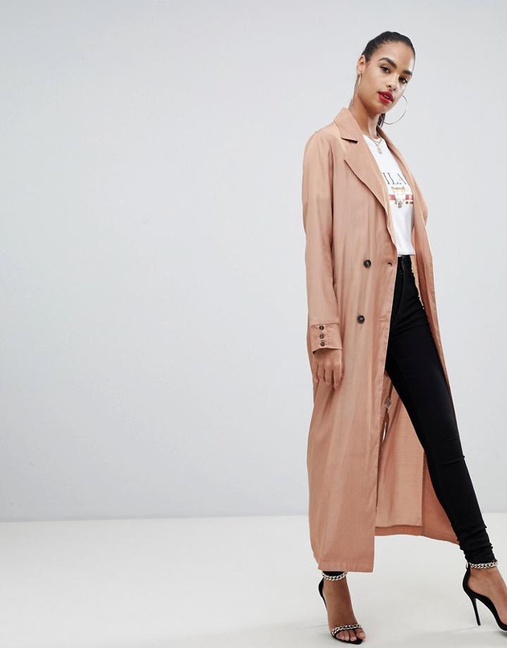 Prettylittlething Maxi Duster Coat In Camel - Beige
