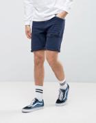 Asos Denim Shorts In Stretch Slim Dark Blue With Thigh Rip - Blue