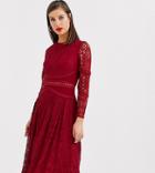 Asos Design Tall Long Sleeve Prom Dress In Lace With Circle Trim Details