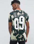 Asos Longline T-shirt In Camo With Number Back Print - Green