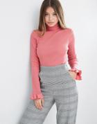 Asos Top With Turtleneck And Ruffle Sleeve - Red