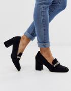 London Rebel Heeled Loafer Shoes With Gold Chain-black