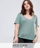 Asos Curve Boxy Scoop Neck T-shirt - Green