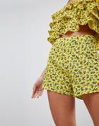 Fashion Union High Waist Shorts In Grunge Floral Co-ord - Yellow