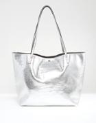 Asos Metallic Croc Bonded Shopper Bag - Silver