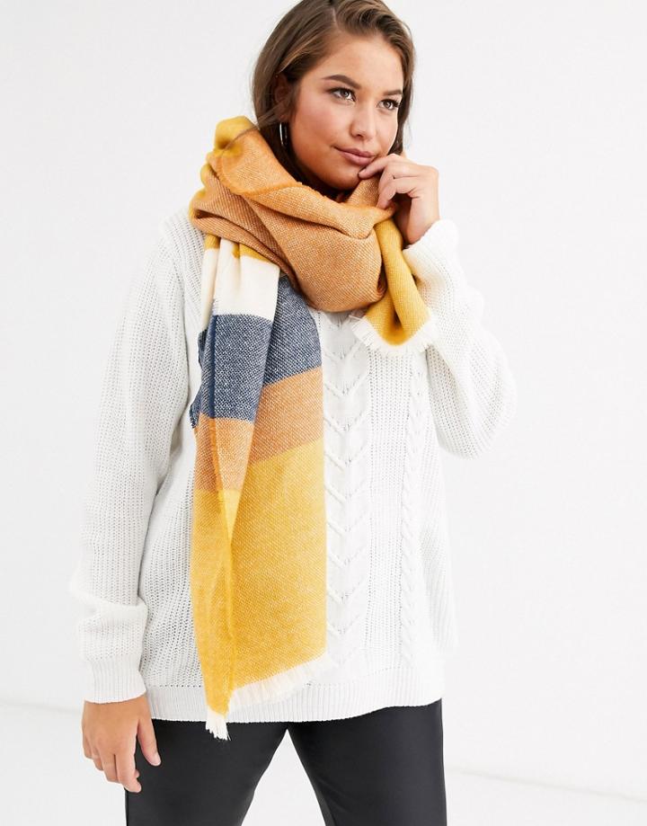 Asos Design Oversized Mustard Stripe Long Woven Scarf-yellow