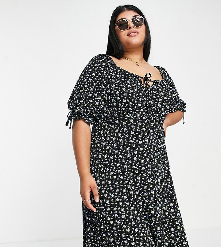 Yours Milkmaid Mini Dress In Blue Floral