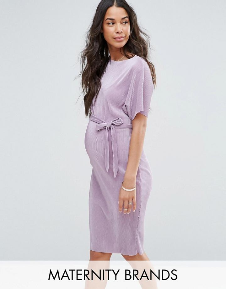 New Look Maternity Belted Plisse Midi Dress - Purple