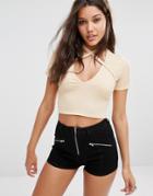 Missguided Harness Strap Rib Crop Top - Oatmeal