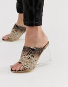 Public Desire Maliboo Snake Clear Wedge Mule - Beige