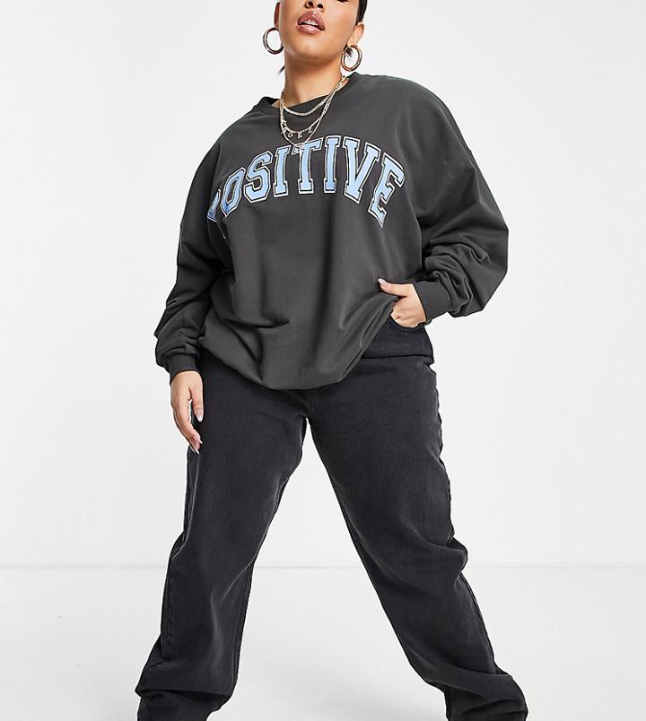 Asos Design Curve High Rise Slouchy Mom Jeans In Washed Black