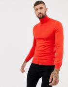 Pull & Bear Roll Neck Sweater In Red - Red