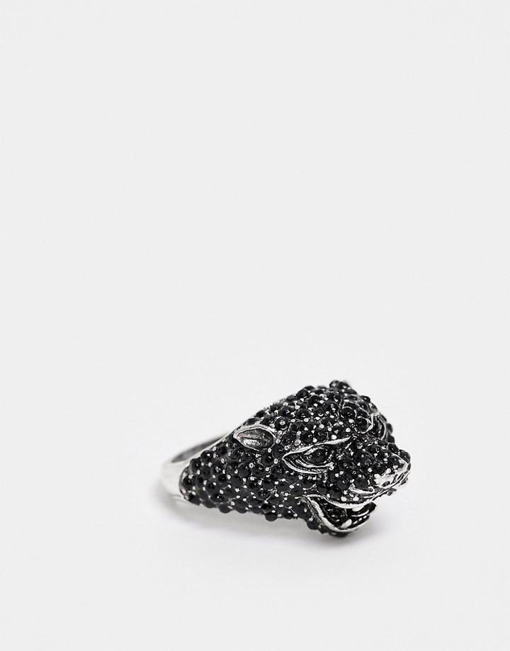 Asos Design Jaguar Ring With Crystal Detail