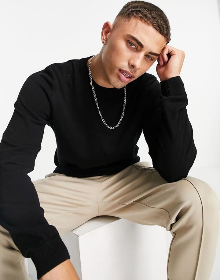 New Look Muscle Fit Knitted Sweater In Black