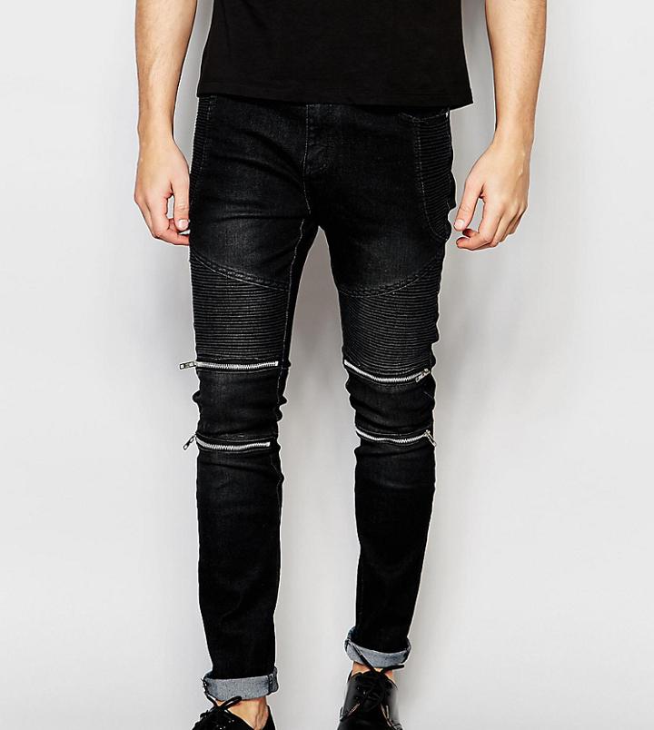 Liquor N Poker Skinny Zip Biker Jeans In Black - Black
