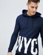 Asos Muscle Hoodie With Nyc Print In Navy - Navy