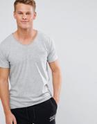 Brave Soul Basic Raw Edge V Neck T-shirt - Gray