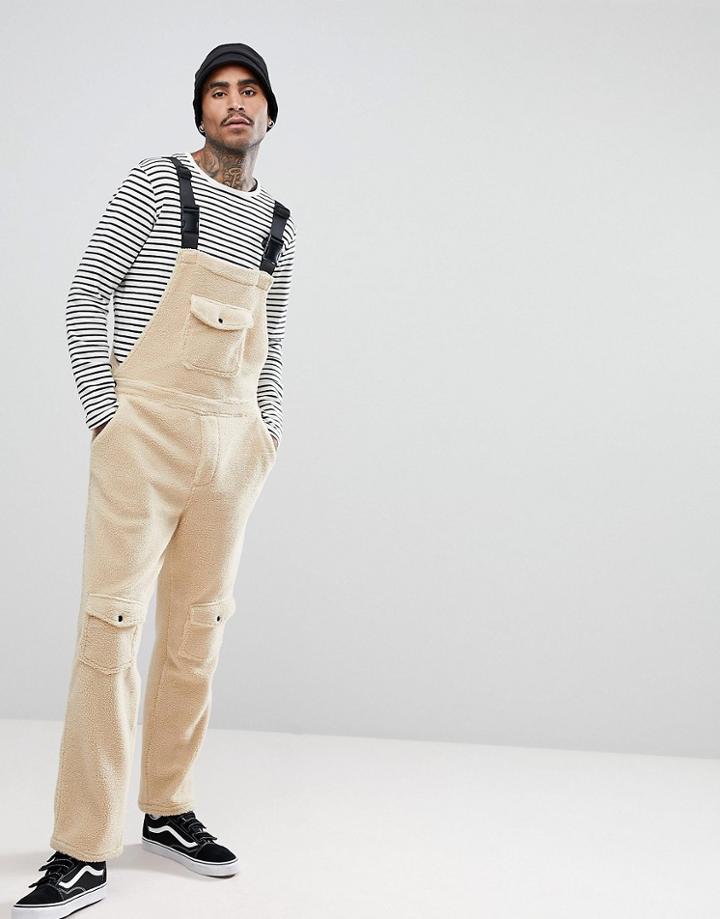 Asos Slim Overalls In Beige Borg - Beige