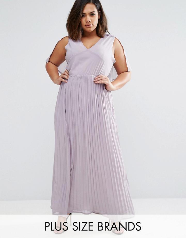 Club L Plus Pleated Maxi Dress With Kimono Sleeves - Gray