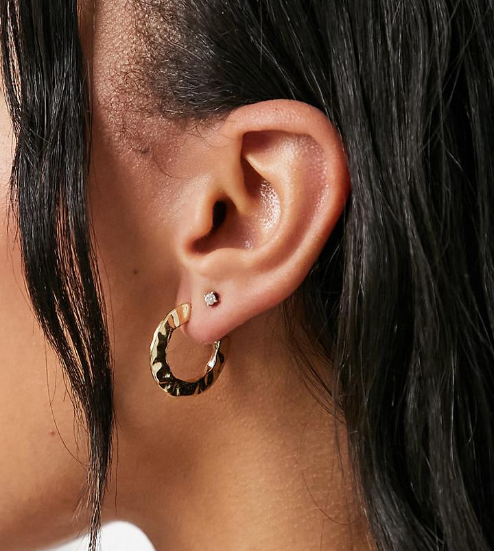 Vero Moda Exclusive Hammered Hoop Earrings In Gold