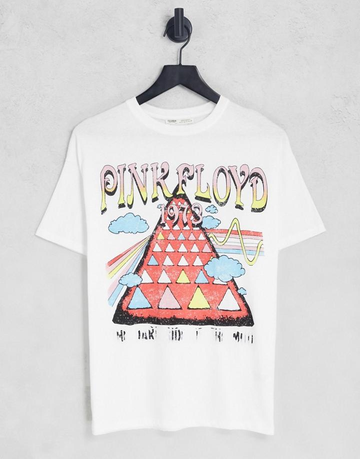 Pull & Bear Oversized Pink Floyd Band T-shirt In White