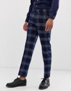Moss London Slim Fit Suit Pants In Blue Check - Navy