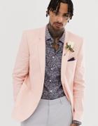 Asos Design Wedding Skinny Blazer In Pink Linen - Pink