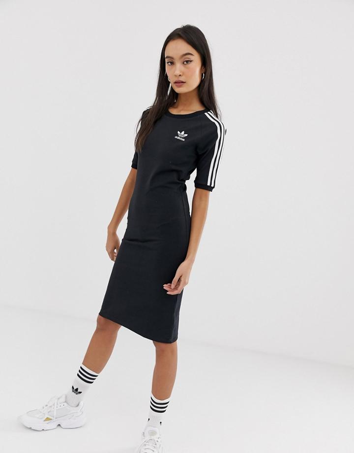 Adidas Originals Three Stripe Dress In Black