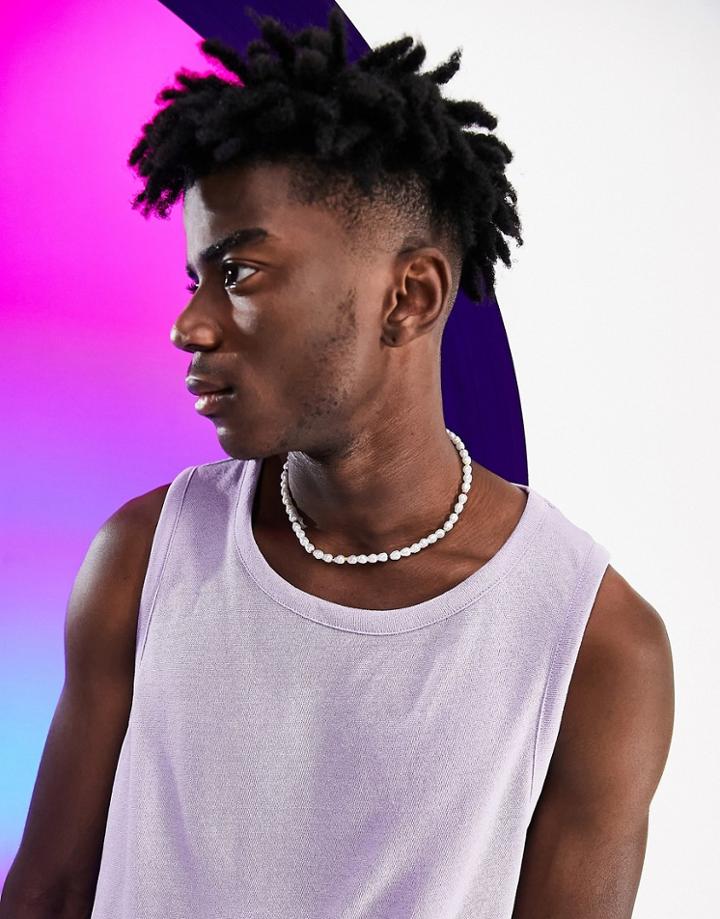 Asos Design Circular Design Necklace With Pearl And Multicolor Bead Detail