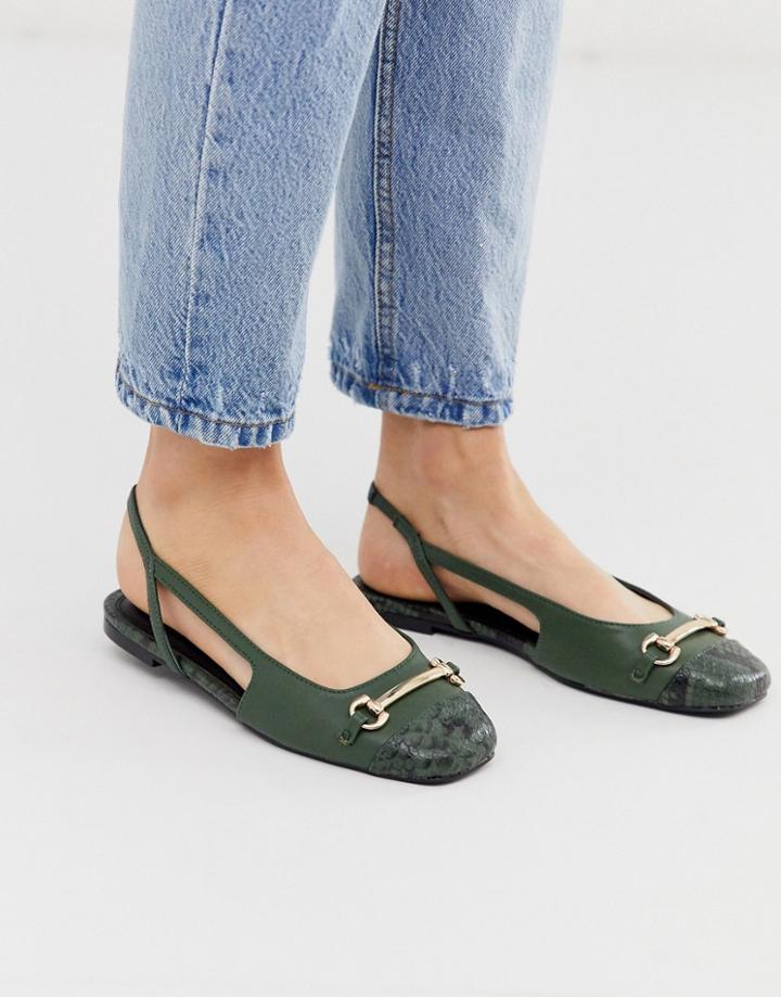 Asos Design Lotus Snaffle Ballet Flats In Green And Snake Mix