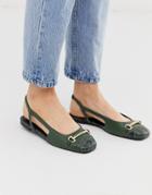 Asos Design Lotus Snaffle Ballet Flats In Green And Snake Mix