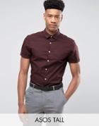 Asos Tall Slim Shirt In Burgundy - Red