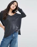 Subtle Luxury Life Essential Double V Sweater In Stone - Gray
