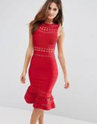 Forever Unique Dress With Peplum Hem - Red