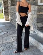 4th & Reckless X Mimi A.r Fine Knit Strappy Detail Flared Pants In Black