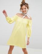 Asos Off Shoulder Sweat Dress With Bell Sleeve - Yellow