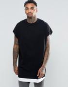 Asos Super Oversized Sleeveless T-shirt In Heavy Jersey With Contrast Hem In Black - Black
