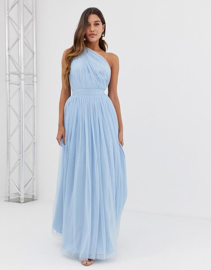 Asos Design One Shoulder Tulle Maxi Dress In Blue