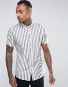 Asos Skinny Fit Striped Shirt In Gray - Green