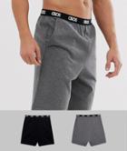 Asos Design 2 Pack Lounge Short In Black And Charocal Marl With Branded Waistband Save