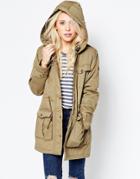 Brave Soul Parka With Drawstring Waist - Khaki