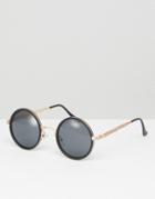 Asos Round Sunglasses In Black With Rose Gold - Black